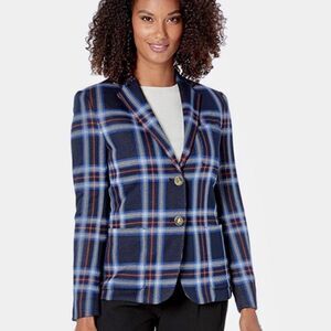 Lauren Ralph Lauren Navy Blue Plaid Blazer | Gold Logo Engraved Buttons